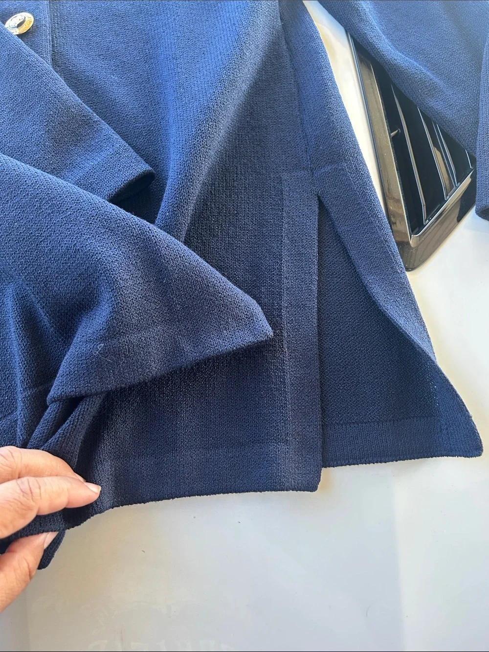 St. John Navy Knit Longline Jacket with Gold Buttons - Picture 5 of 11